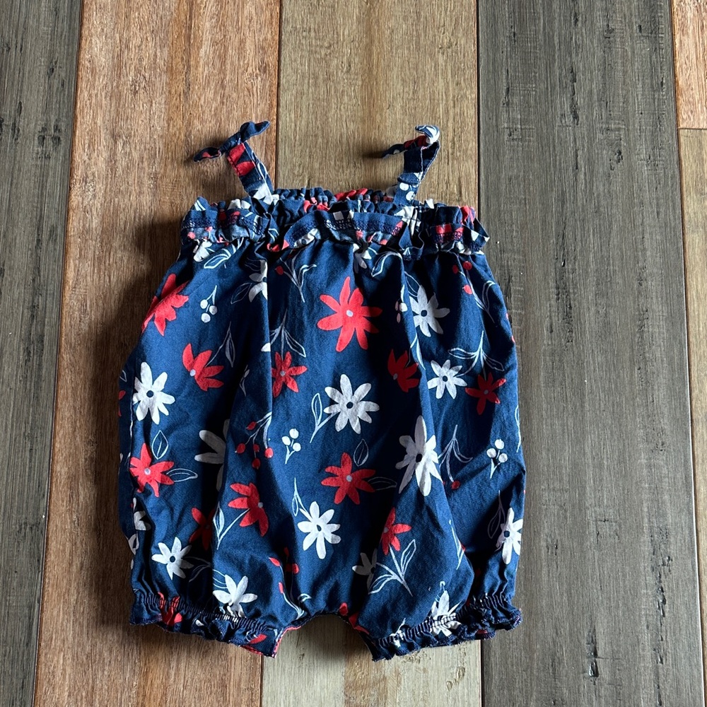 Carter's Navy Romper with Red and White Floral Design